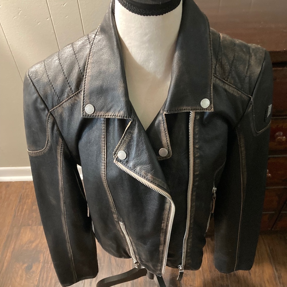 NWT  Mauritius Distressed Lamb Skin Moto Zip-Up Jacket 🤩🤩 - Picture 12 of 16